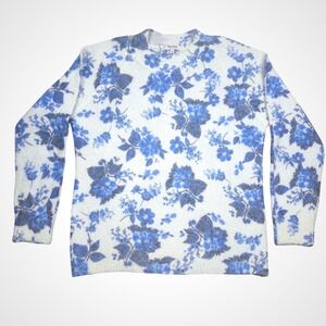 Bartolini Italy Mohair Alpaca Floral Sweater Blue Cream Size Small